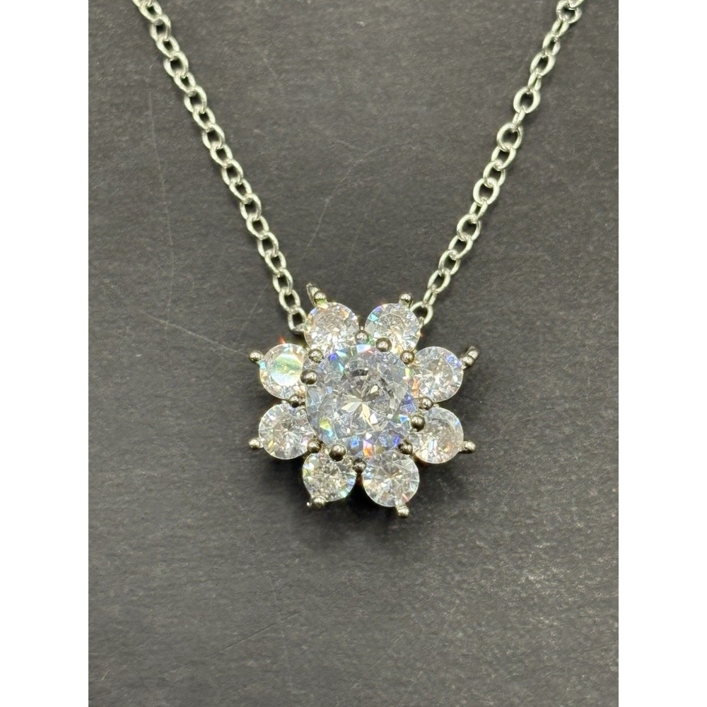 24" EUC Sterling Silver Cubic Zirconia Flower Pendant Necklace 4.8 Grams H4